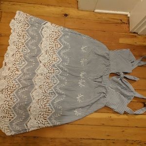 Summer dress blue stripped lace cutout